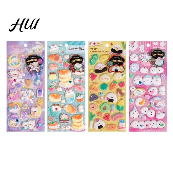 Glow-in-the-dark Stickers 1/4 Sheets Luminous 3D Puffy Sticker Cartoon Cat Food DIY Phone Case Notebook Scrapbooking Decorative Preschool Teacher Boy