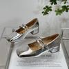 Xiaoxiangfeng Light Mouth Double Buckle with Mary Jane Shoes Women's 2025 Autumn New Fashion Silver with Skirt Thick Heel Single Shoes