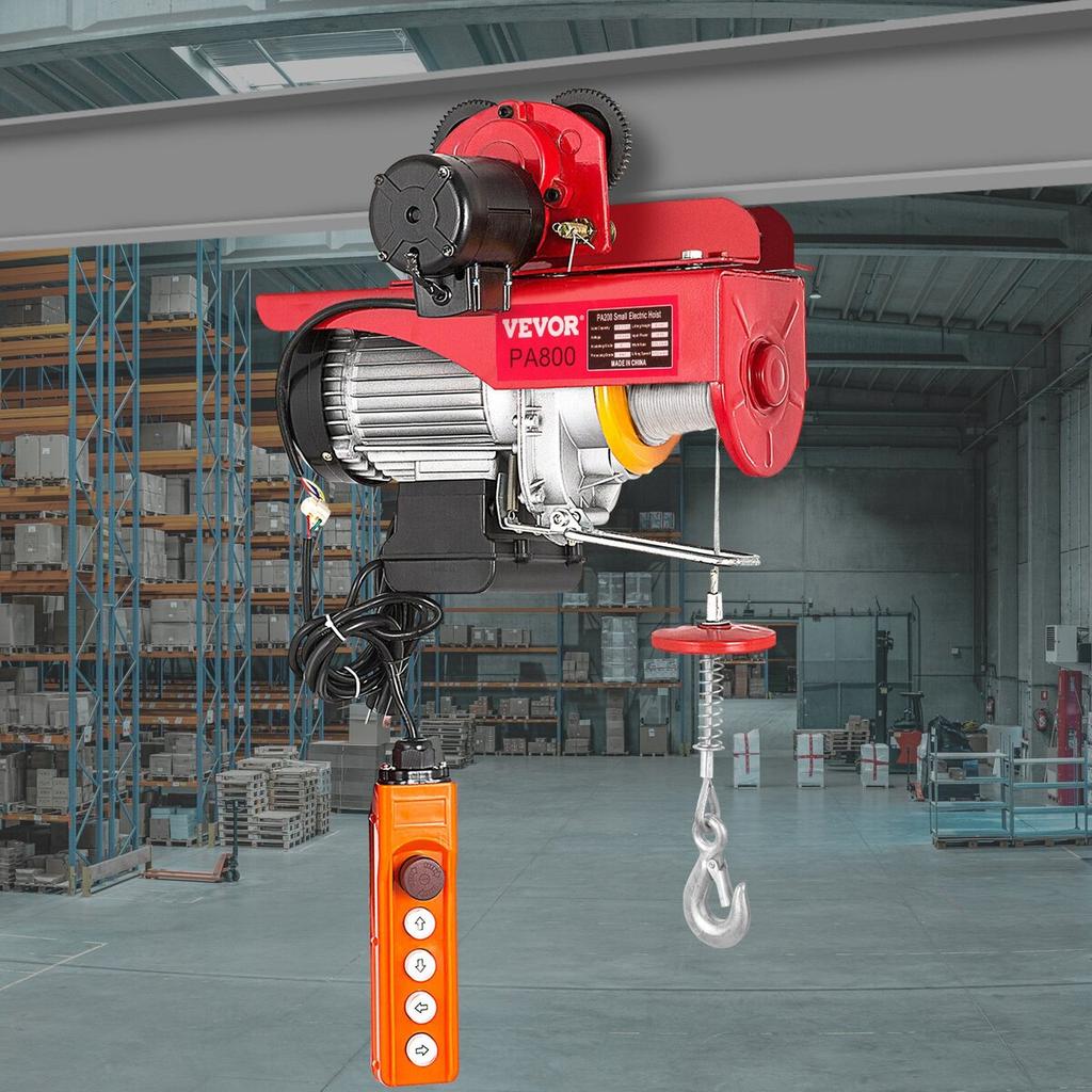 800Kg/1700Lbs Electric Trolley Hoist 1300W Electric Hoist Winch Double 12M/40Ft , Electric Hoist Electric Forklift Steel Pallet Holder Lever Garage