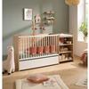 Combined Baby Bed - 120x60cm - Convertible To 90x190cm - Babyprice Up - Wood Decor - With Changing Table Shelf