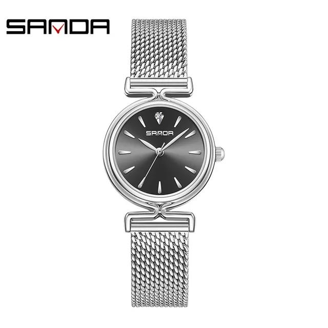 Sanda 1124 Woman Watch Business Casual Ladies Vintage Quartz Wristwatch for Girls Stainless Steel Band Fashion Watches