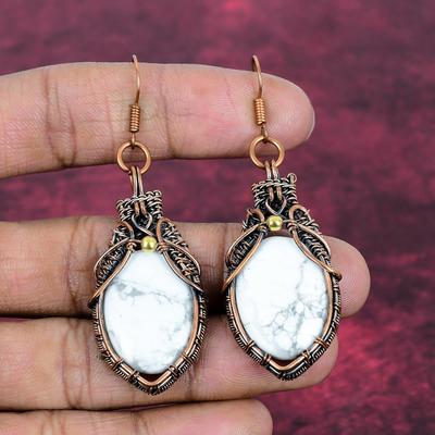 Серьги из Говлита Медная Проволока Обернутые Висячие Серьги Камень Ручной Работы Украшения