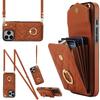 For iPhone 16 Pro Max Case Card Bag Leather+TPU Crossbody Phone Cover with Ring Kickstand