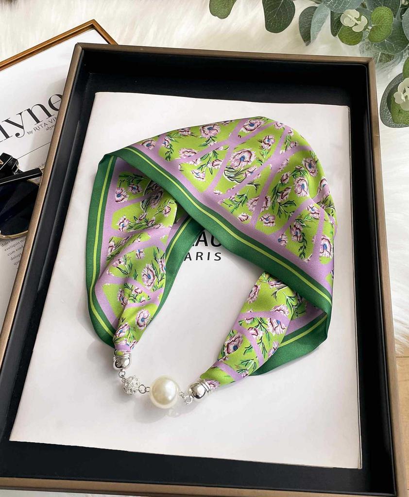 Magnetic silk scarf women's 1116 new scarf autumn and winter high-end neck protection small scarf necklace pearl buckle with shirt