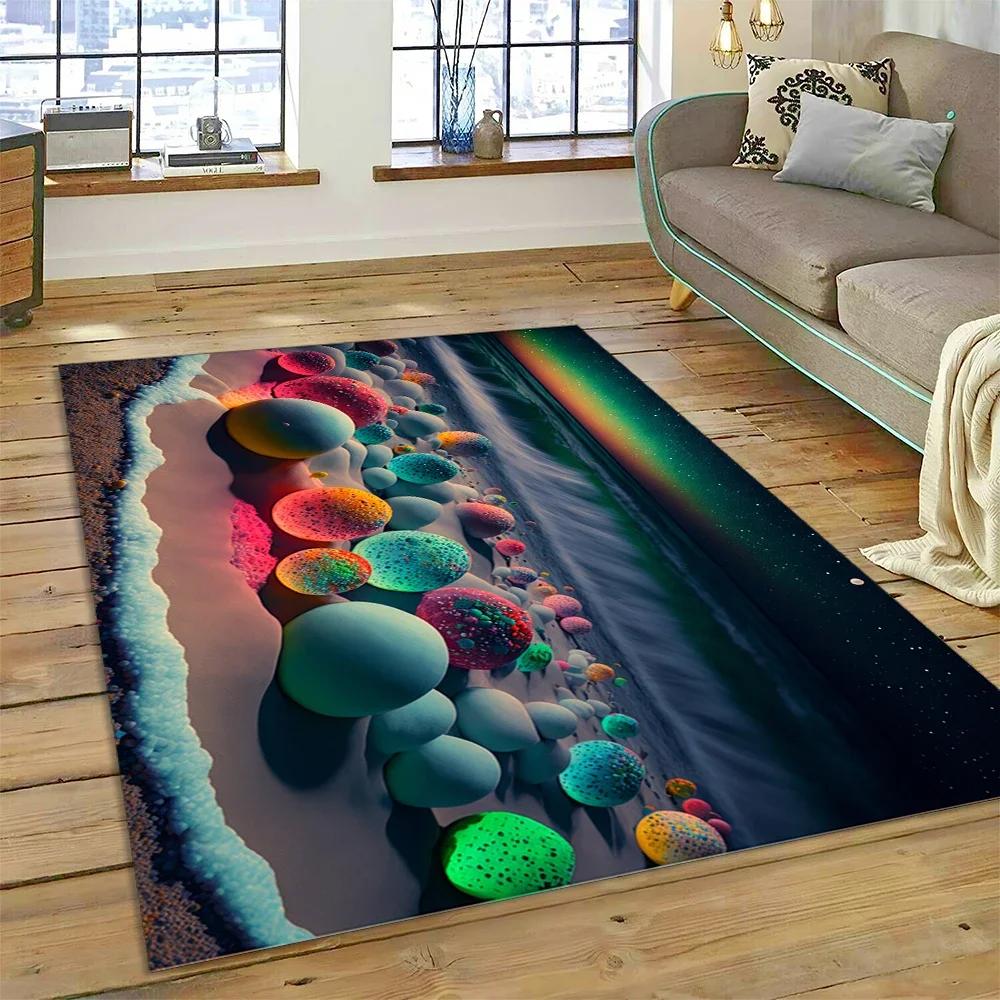 2025 New Style Colorful Pebble Rainbow Road Beach Stone Nature Carpet Rug for Living Room Bedroom Home Sofa,Non-slip Floor Mat