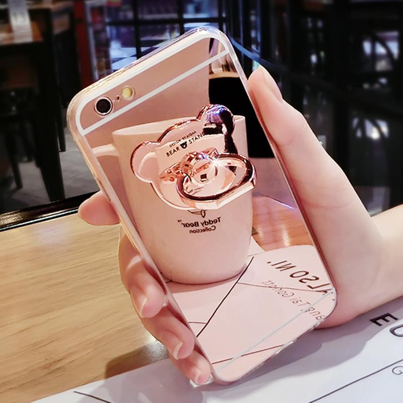 Vivo Y50/S7/X30/Y93S Зеркальный силиконовый чехол с ремешком и кольцом-подставкой для женщин
