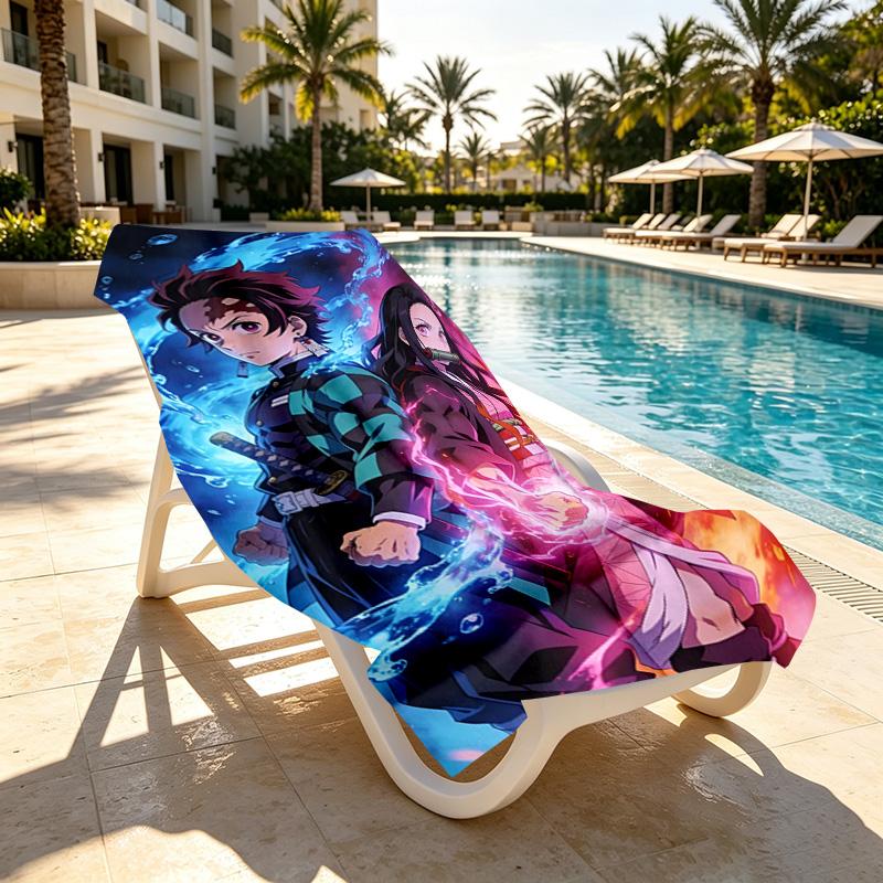 Demon Slayer Print Beach Towel Design, Soft, Lightweight. for Home Bathroom, Spa, Pool, Yoga, Surfing, Camping, Gift for Family, Friend