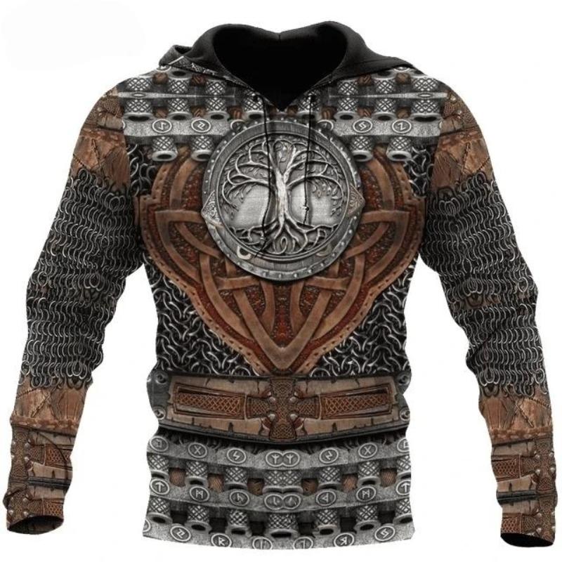 Модная мужская спортивная одежда Толстовка с капюшоном с 3D-принтом Викинг Классическая куртка Весенне-осенняя толстовка Хип-хоп Панк Оверсайз толстовки