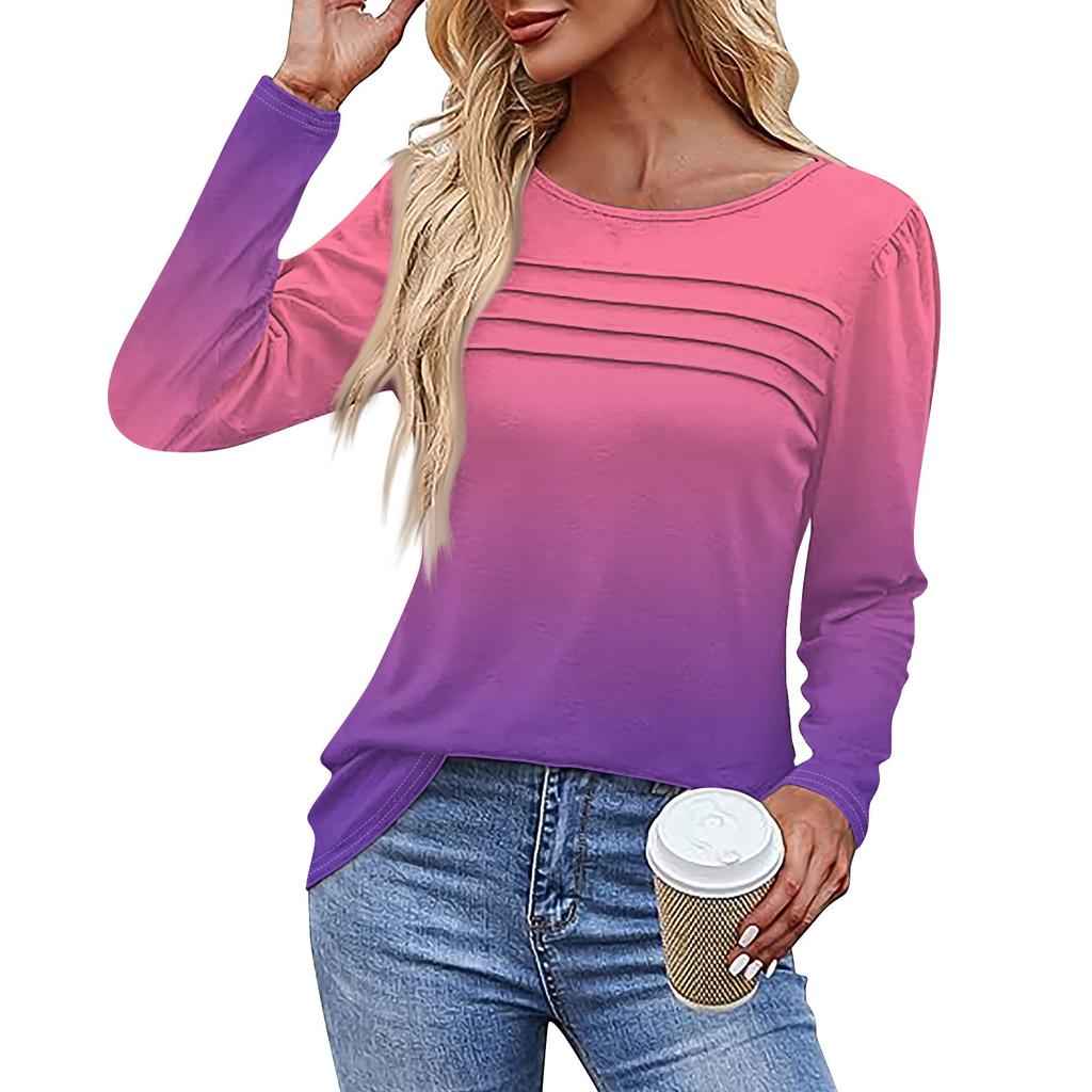 Женская футболка с принтом, длинный рукав, повседневная, выходного дня, модная, базовая, с круглым вырезом, обычная, топ