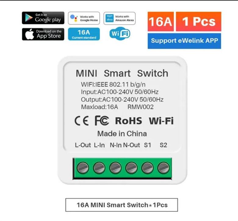 16A Mini Wifi Smart Switch DIY Light Switch 1 Way Control Automation Module Cozylife App Remote Control Alexa Google Home
