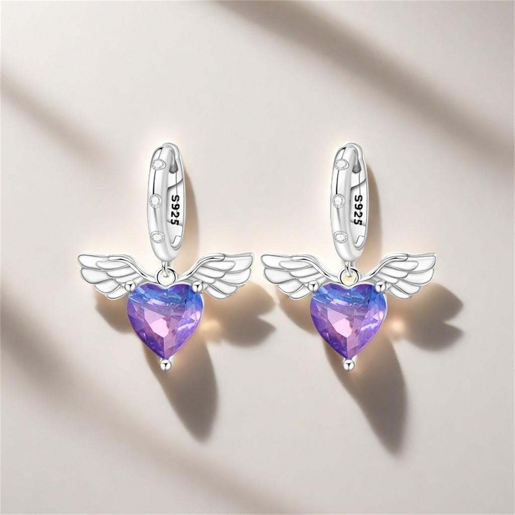 925 Silver Gradient Heart Wing Drop Earrings Women Earrings Charm Trendy Party Jewelry Wedding Anniversary Gifts