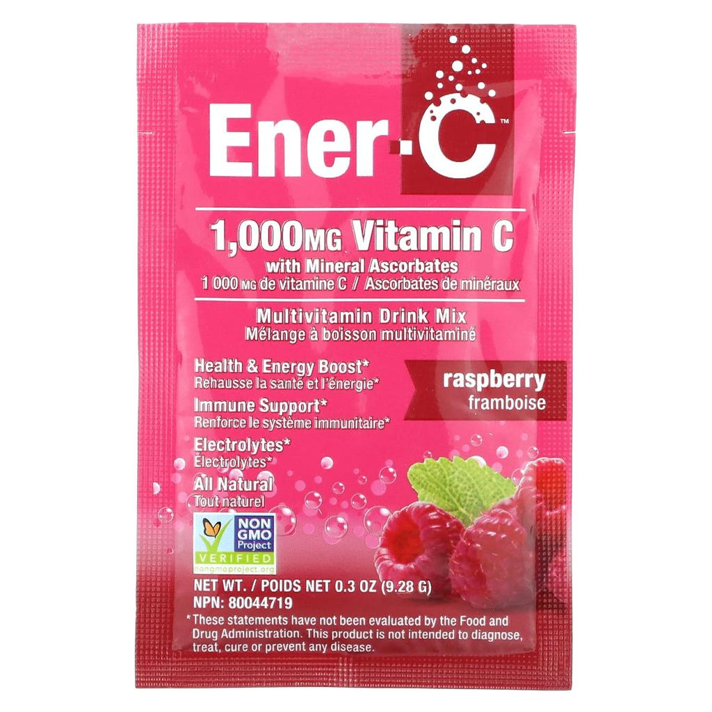 Ener-C, Vitamin C, Multivitamin Drink Mix, Raspberry, 1,000Mg, 30 Packets, 9.28G (0.3Oz) Each