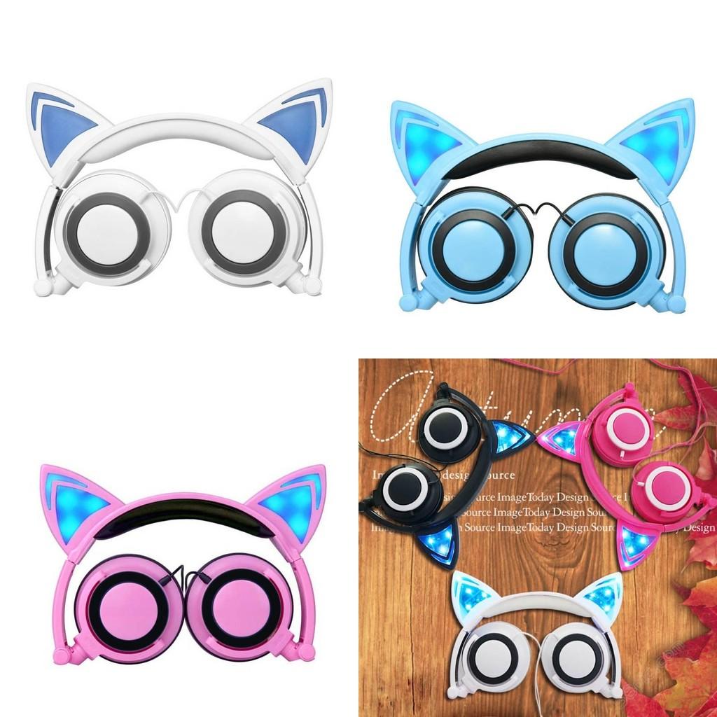 Игровые светодиодные наушники с микрофоном Серия "Кошачьи ушки" для подростков и киберспортсменов