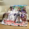 Fantasy characters gathered in front of a house with a scenic mountain view. for all seasons blanket lunch break throw gift