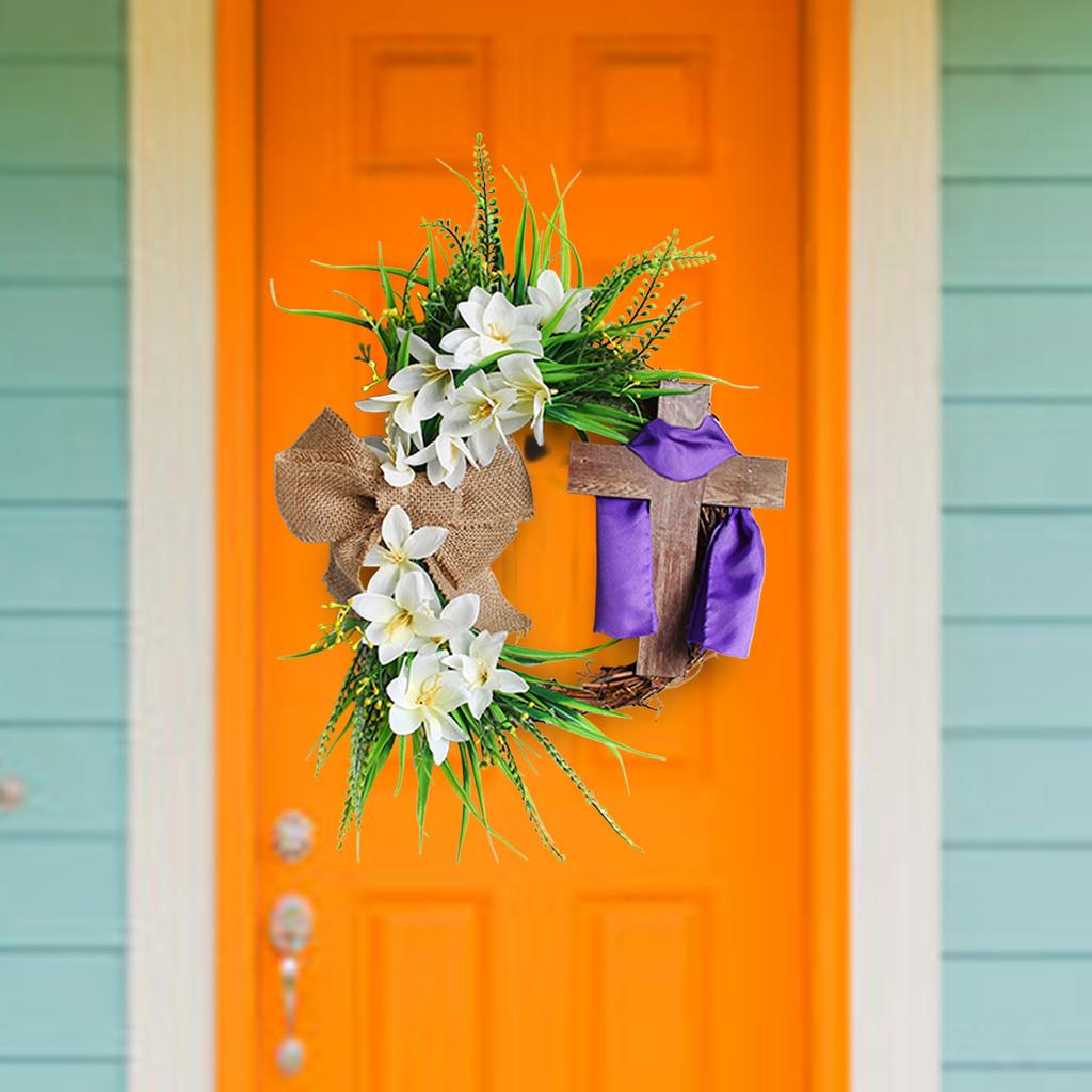 Весеннее украшение Пасхальный венок с крестом и галстуком-бабочкой, деревенское украшение из виноградной лозы Весенний венок DIY Пасхальное украшение венок для входной двери