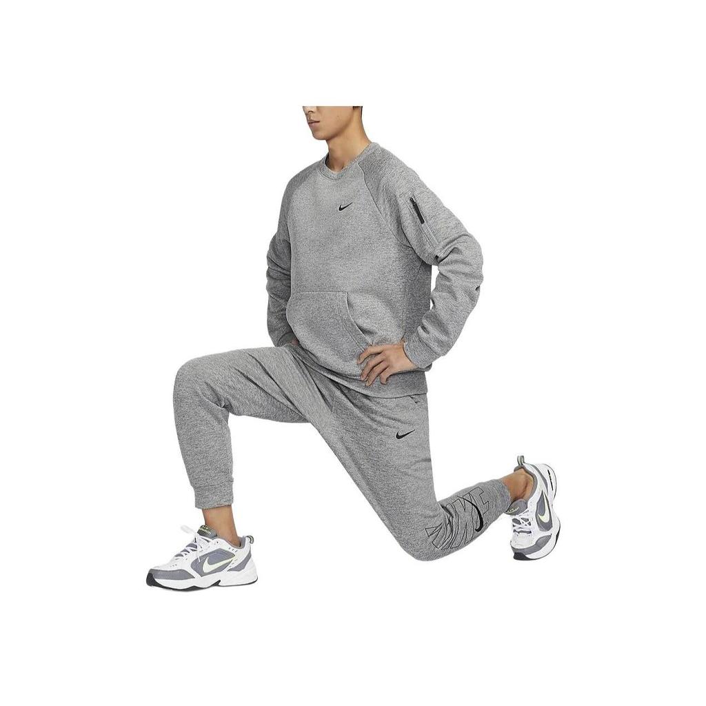 Nike Толстовка мужская флисовая с капюшоном Therma-Fit Solid Crew Neck Pocket серая FB8506-063