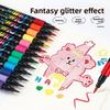 48 цветных маркеров с блестками - Неоновое свечение, флуоресцентные ручки с блестками с блестящими наконечниками, чернила на масляной основе, средний наконечник