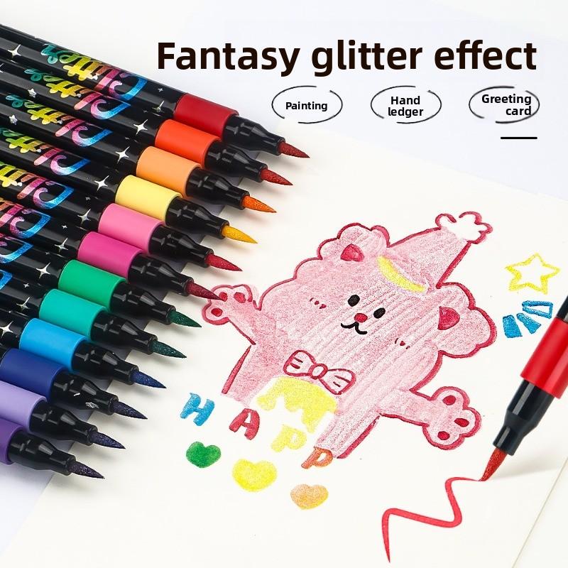 48 цветных маркеров с блестками - Неоновое свечение, флуоресцентные ручки с блестками с блестящими наконечниками, чернила на масляной основе, средний наконечник