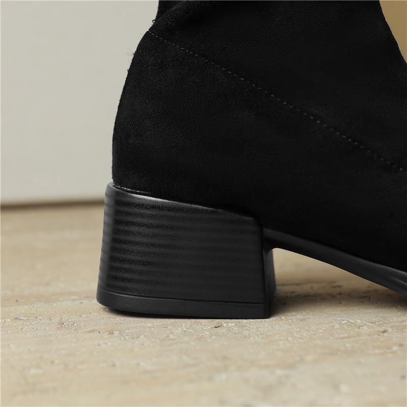 Женские сапоги на высоком каблуке осень и зима новые сапоги на толстом каблуке большого размера эластичные до колена