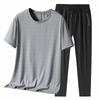 Ice Silk Two Piece Men's Silk Smooth Elastic Summer Short Sleeve Round Neck Casual Sports Set