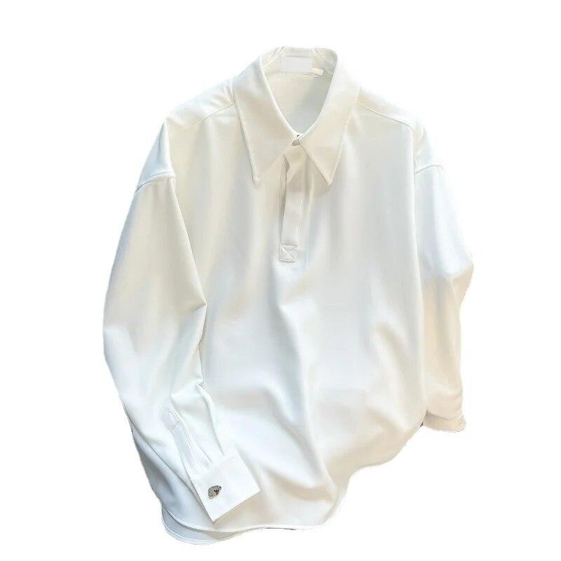 Мужская рубашка в стиле преппи, свободный мужской свитер с лацканами, универсальная однотонная блузка с длинными рукавами, осень-зима