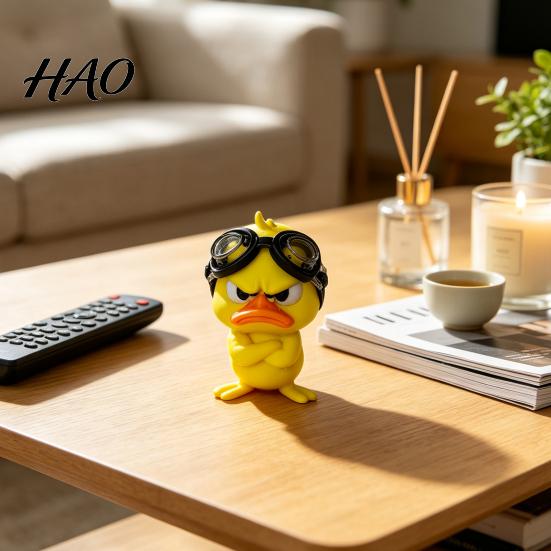 Detachable Goggle Duck Figurine Funny Angry Figurine, Cute Yellow Desk Decoration, Little Standing Decorative Ornament for Shelf with Goggles