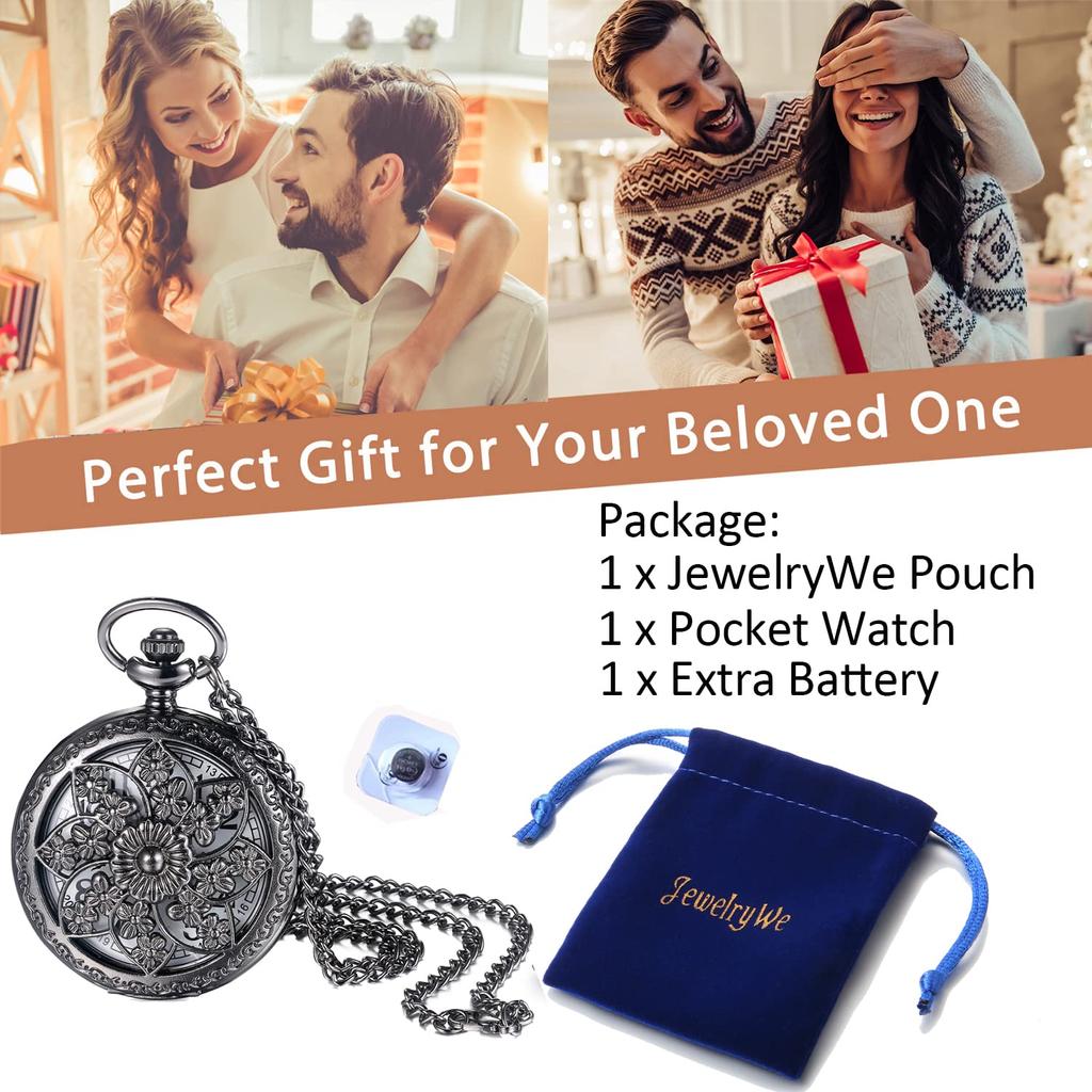 JEWELRYWE карманные часы Sasanqua цифры аналоговые водонепроницаемые скелетон корпус антикварные карманные часы кулон ожерелье часы черный повседневное использование косплей