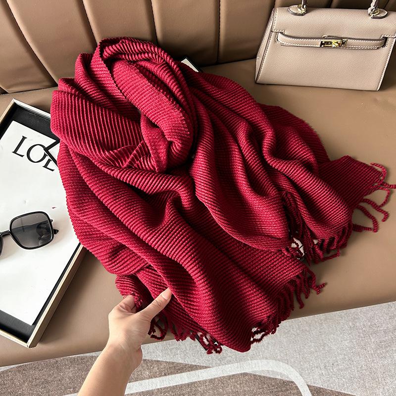 Scarf Women'S Winter Maillard Premium Korean Crumpled Solid Color Cashmere Casual Shawl Dual Use