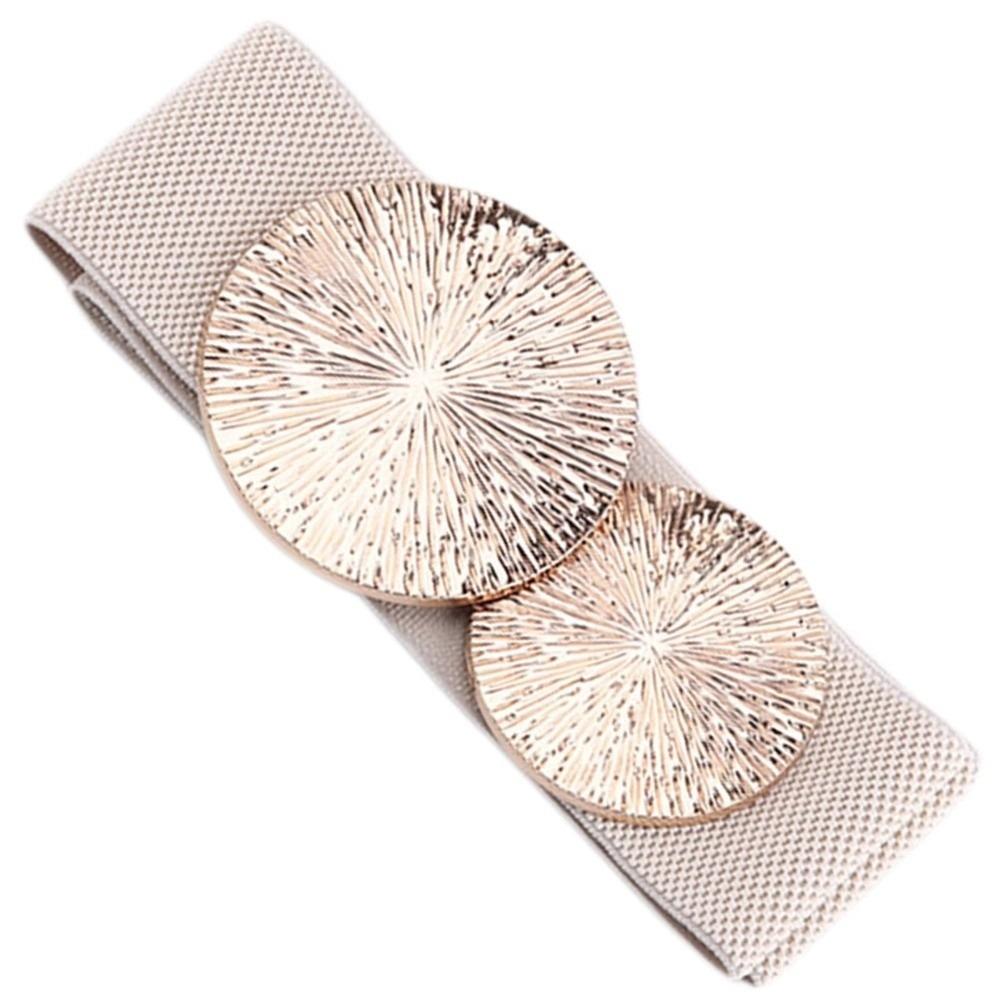 Solid Color Women Waist Belt Slimming Waistband Wide Elastic Belt Coat/Dress Accessories Chunky-Gold Discs Round Belts