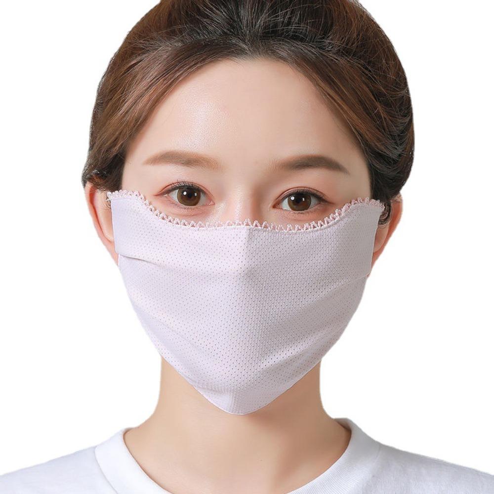 For Girl Outdoor Eye Protection Solid Color Hiking Face Scarf Lace Mask Face Cover Sunscreen Mask