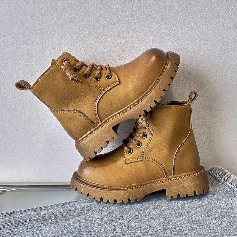 Ретро модные детские ботинки, короткие ботинки для мальчиков, модные спортивные ботинки из ревеня, весенние и осенние, нескользящие, новые кожаные ботинки в британском стиле