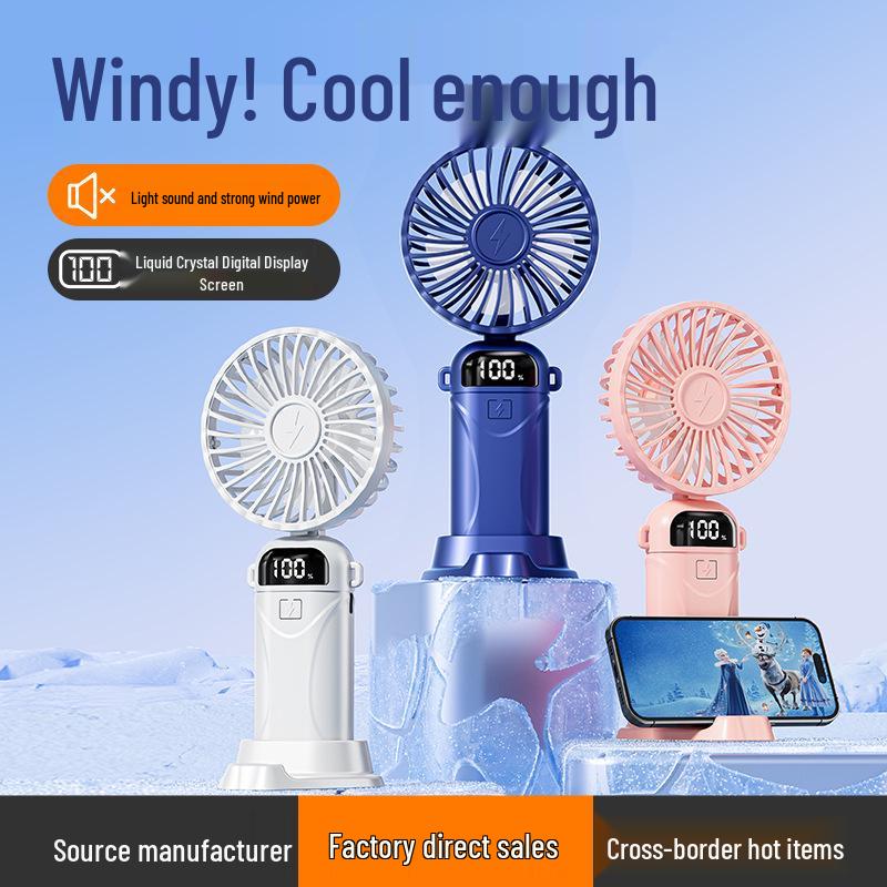Portable Mini Handheld Fan with Digital Display – Folding Desk Fan for Office or Student Use