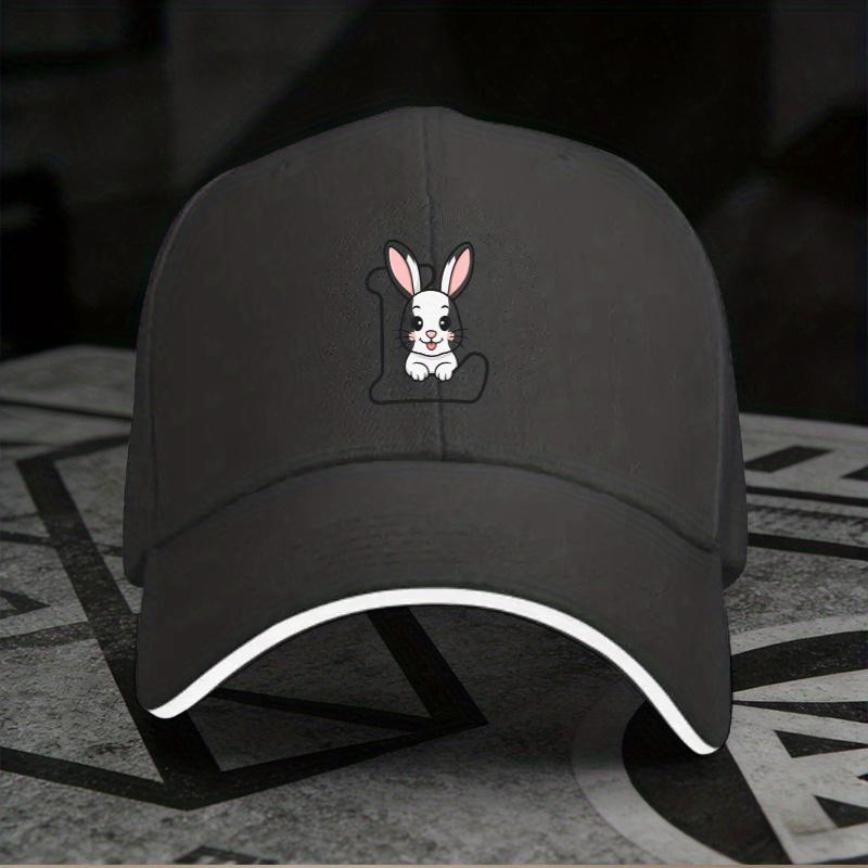 New 1pc, Adjustable Sandwich Baseball Cap with "Rabbit" Design, Lightweight Printed Women's Hat, "Cute Rabbit" Men's Trendy Cap,
