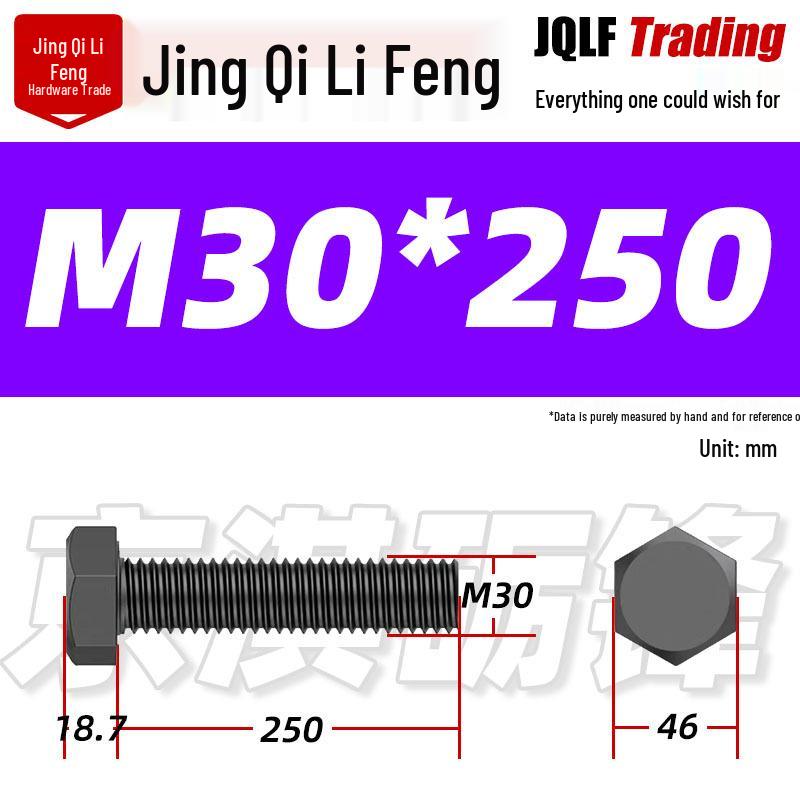 12.9 Grade High-Strength Blackened Hex Bolt M22-M48