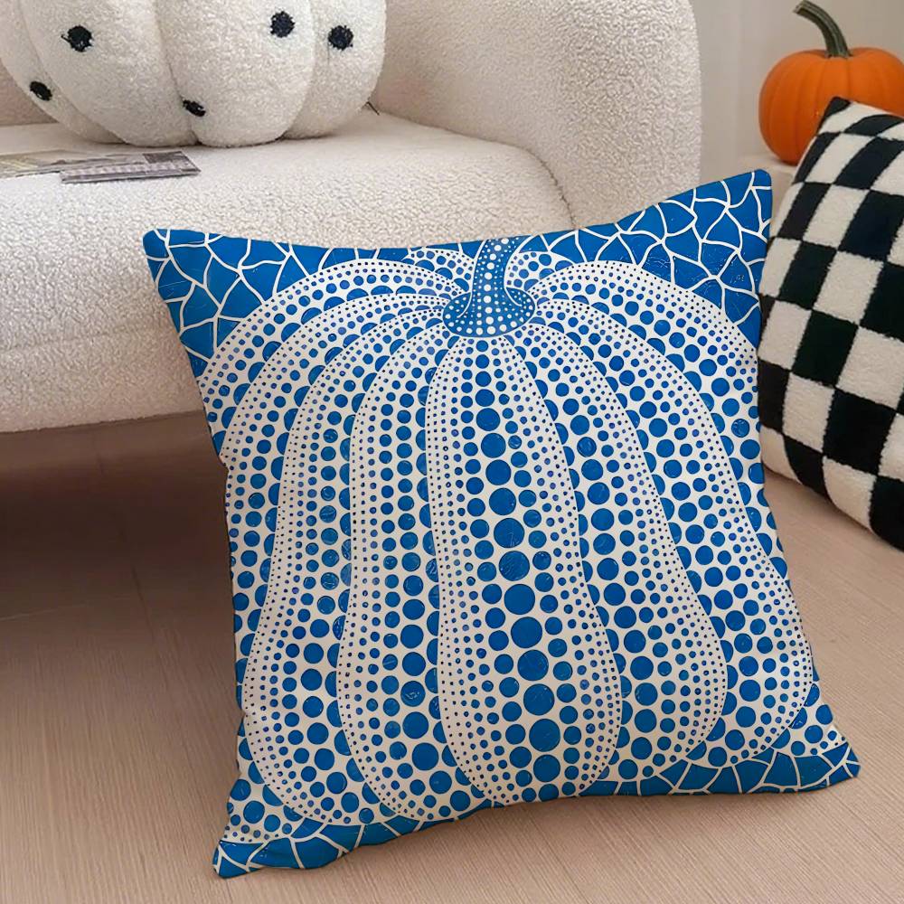 Yayoi Kusama Abstract Art Pumpkin Pillow Case Anti-Dustmite Pillowcase Invisible Zipper Silky Short Plush Sofa Cushion Cover