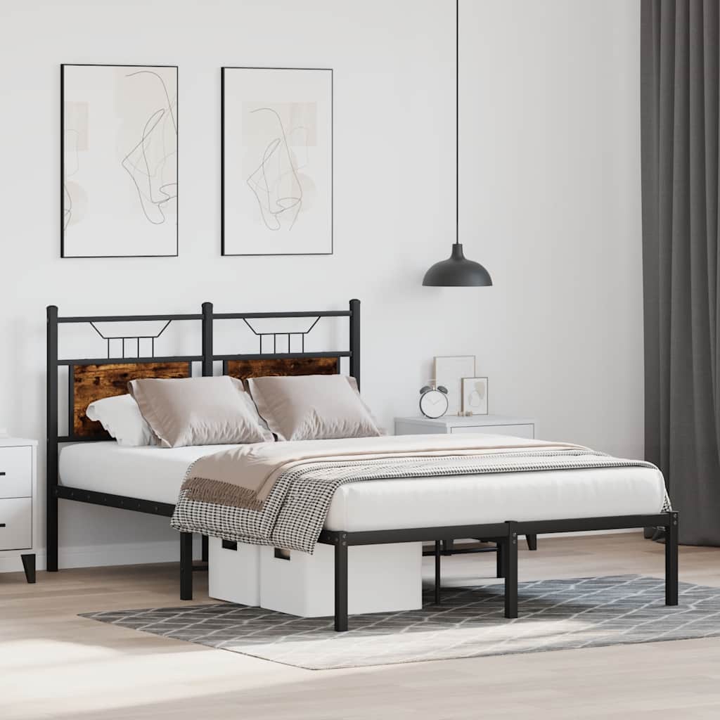 Bed Frame without Mattress Smoked Oak Finish 120 x 190 cm Engineered Wood