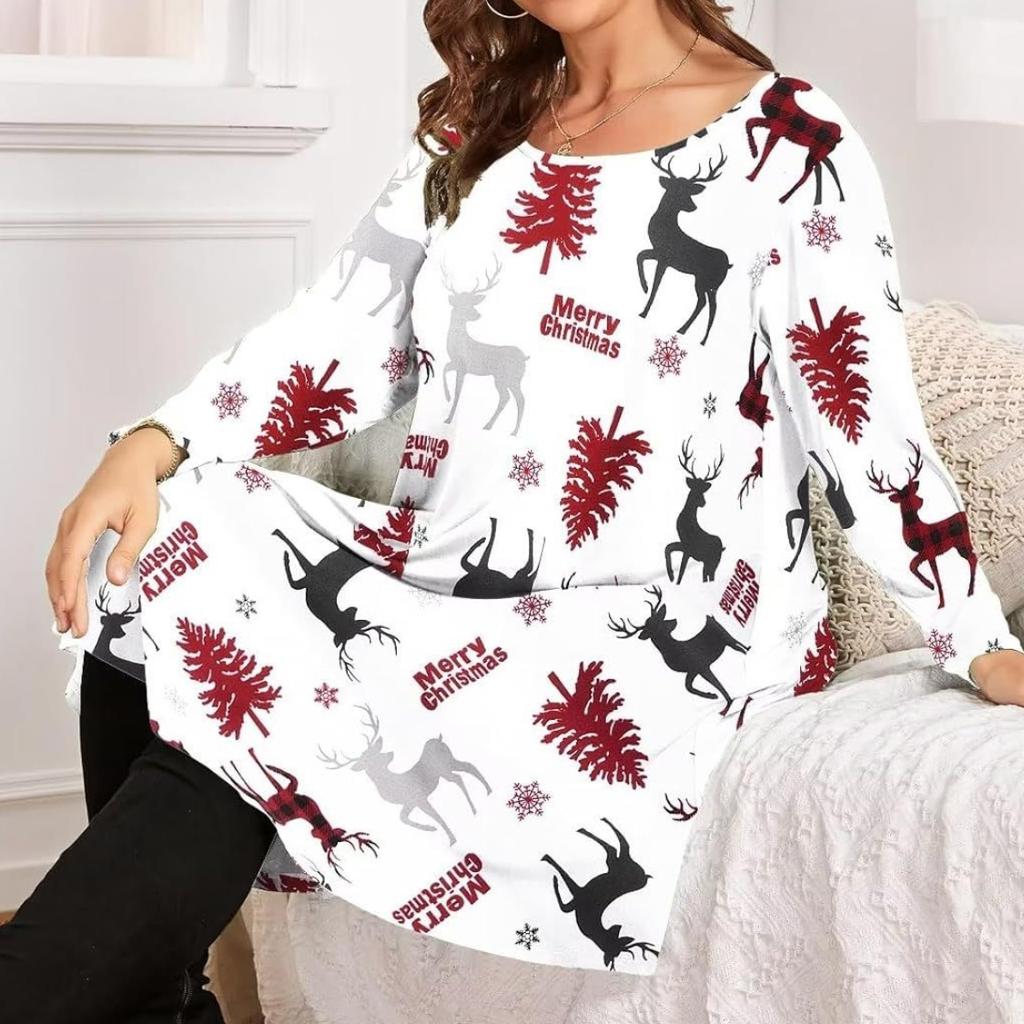 GMXIA Женская мода с рождественским принтом на рукавах, женская одежда больших размеров