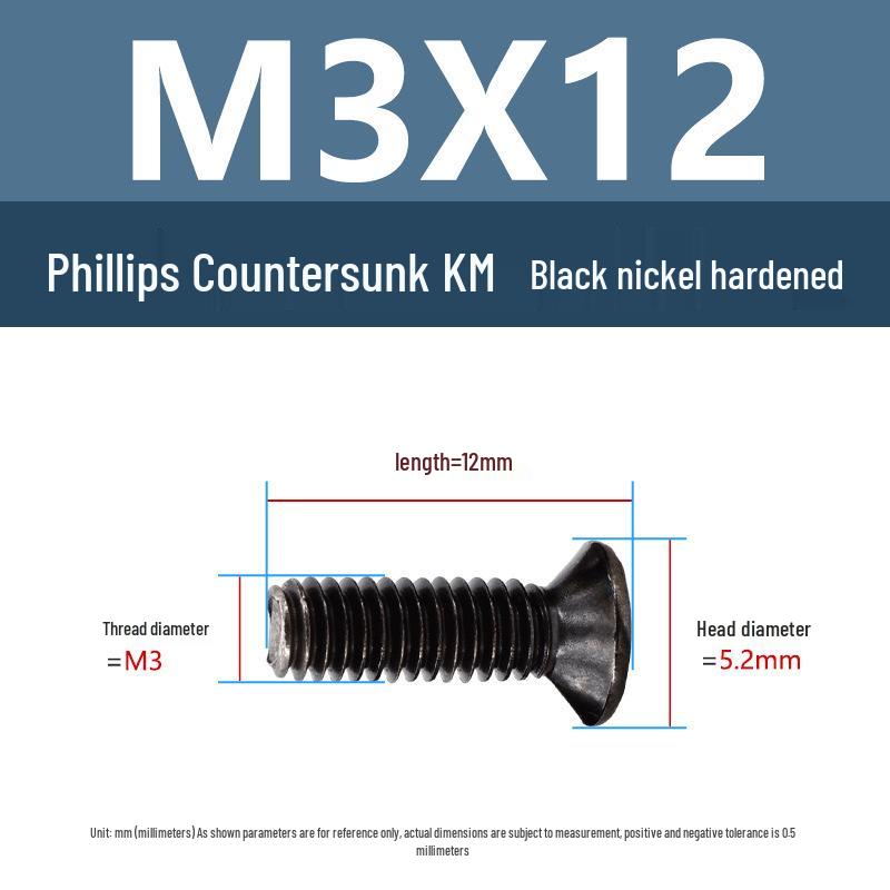 Yigu Carbon Steel Black Nickel Hardened KM Phillips Flat Head Screws M2-M4 for Electronics