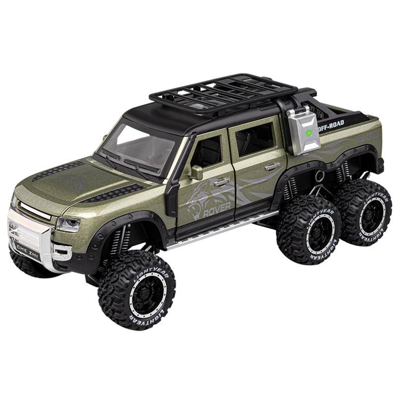 Масштаб 1/24 Большой Land Rover Defender 6x6 Супер Внедорожник Сплав Литой Модель Машины Звук и Свет Детская Игрушка Подарок на День Рождения для Детей