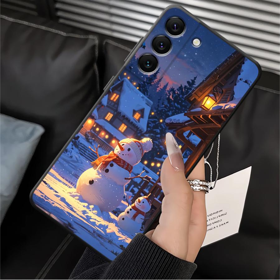 Case for Samsung Galaxy A20 A13 A04 A50 A06 A40 A16 A30 A15 A70 A10 A12 A17 A05 Black Soft Phone Cover Winter Snow Christmas