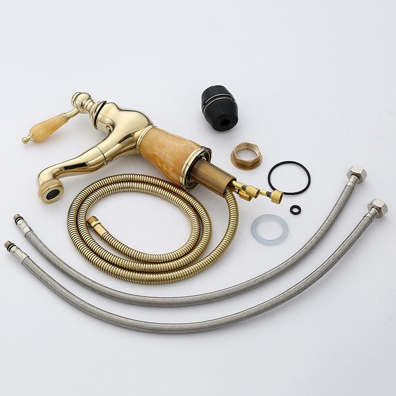 Смесители для раковины в ванной комнате цвета розового золота, смеситель для раковины в ванной комнате с нефритом, смеситель для горячей и холодной воды, выдвижной смеситель для раковины