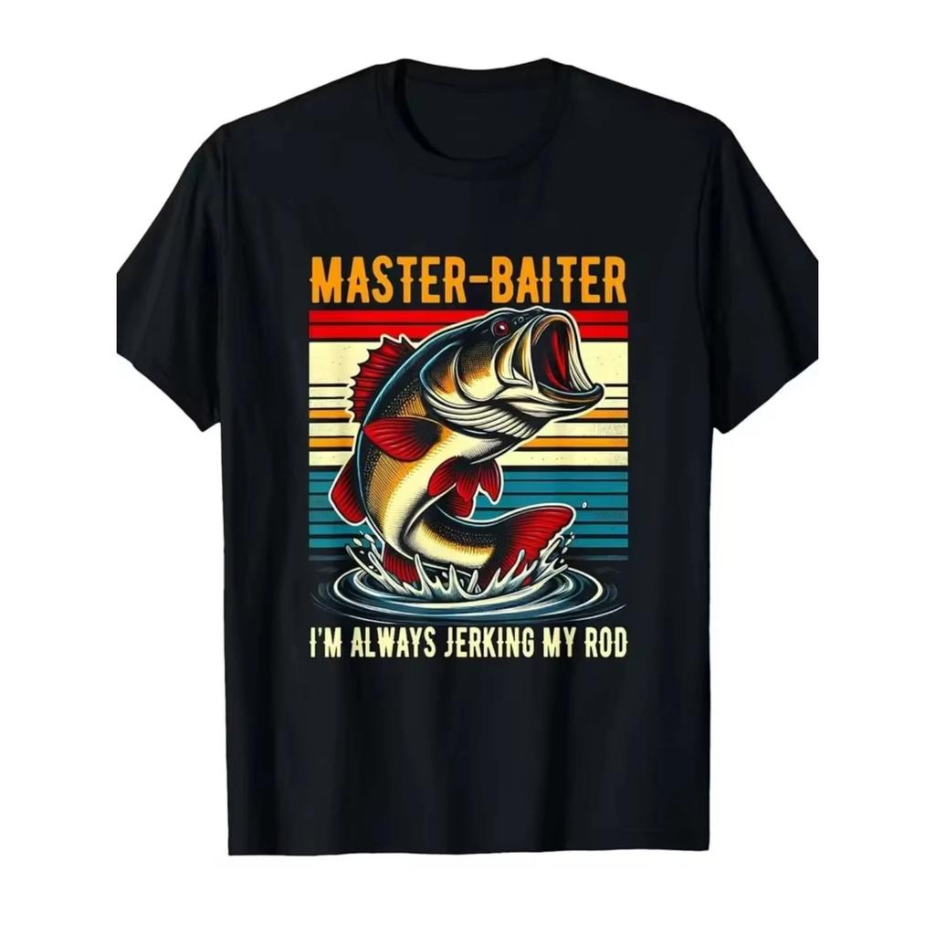Мужская ХЛОПКОВАЯ МЕМНАЯ ФУТБОЛКА MASTER-BAITER I'M ALWAYS JERKING MY ROD Женская Повседневная Футболка Уличная Одежда Оверсайз С Коротким Рукавом Унисекс Топ