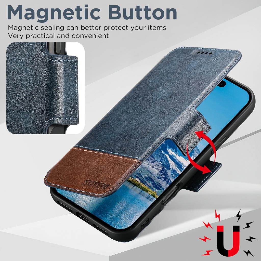 SUTENI Q-06 For iPhone 17 Air Case Color Splicing Magnetic Detachable Leather Phone Cover