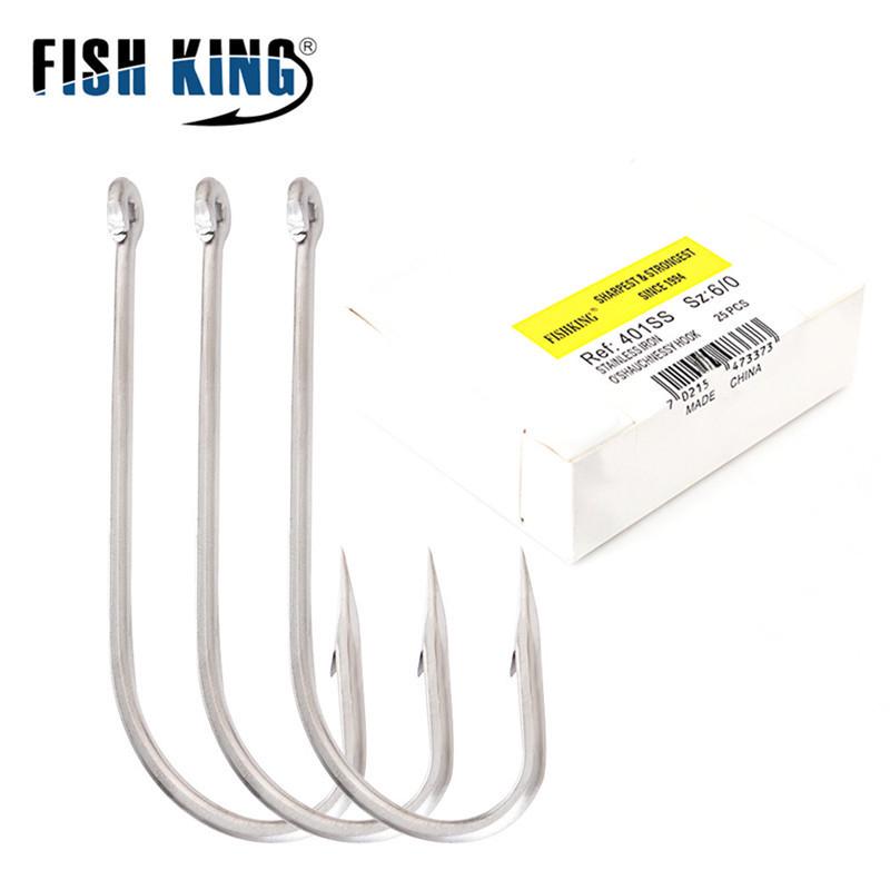 FISH KING 401SS Крючок с колючкой из нержавеющей стали 6/0#-1/0# 25шт/упак. 1#-8# 50шт/упак. Для ловли карпа на отсадку