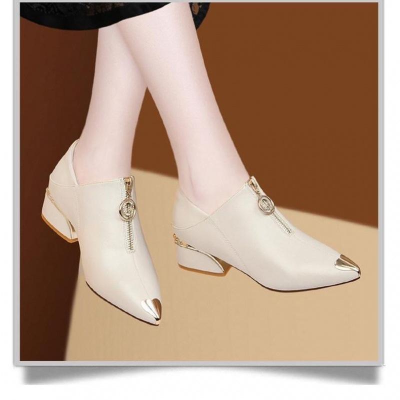 Женские одинарные туфли из натуральной мягкой кожи. Новые женские кожаные туфли на толстом каблуке с глубоким вырезом, остроконечные, модные и универсальные.