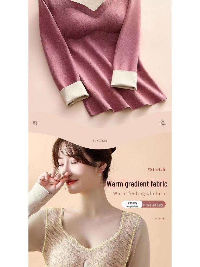 Женская термопижама из бархата с длинными рукавами и встроенной нагрудной подкладкой