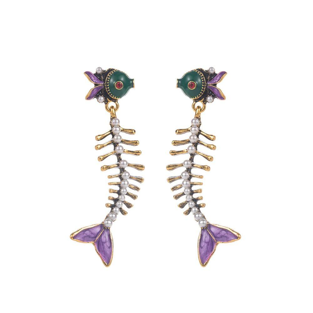 Charm Enamel Fishbone Dangle Earrings Creative Bohemian Dangle Earring Beach