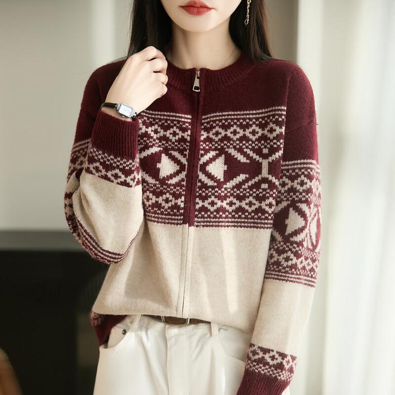 Женский вязаный кардиган на молнии Zose с жаккардовым узором Fair Isle