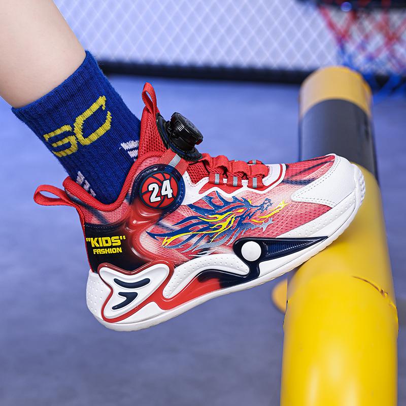 Спортивная обувь для мальчиков, новые вращающиеся кнопки, противоскользящие износостойкие кроссовки для бега, студенческие настоящие боевые баскетбольные кроссовки