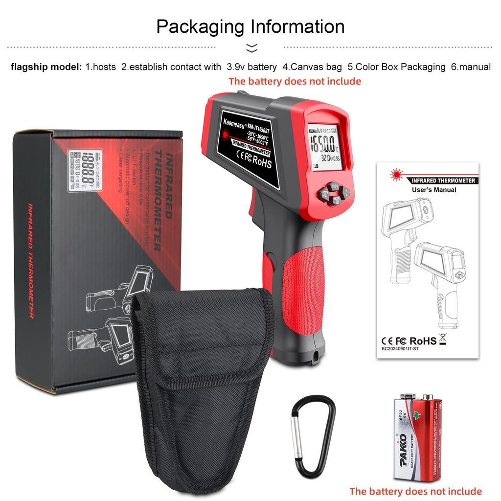 Новый улучшенный цифровой инфракрасный термометр -50~600/800/1200/1400/1650 градусов Двойной лазер Бесконтактный термометр Пистолет-термометр